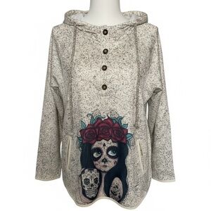 NEW Plus Size Gothic Sweatshirt, Women 2X Sugar Skull w/Roses Figure Print